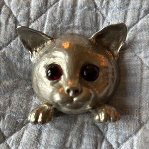 Silver C. Ross 1976  belt buckle with amber Eyes